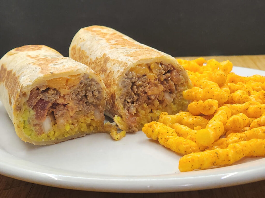 JAHZKITCHEN Beef & Rice Burrito with Cheddar Jalapeno Cheetos