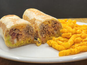 JAHZKITCHEN Beef & Rice Burrito with Cheddar Jalapeno Cheetos