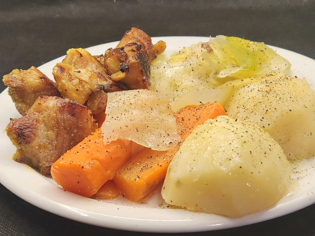 JAHZKITCHEN Boiled Dinner with Mustard Brown Sugar Corned Pork