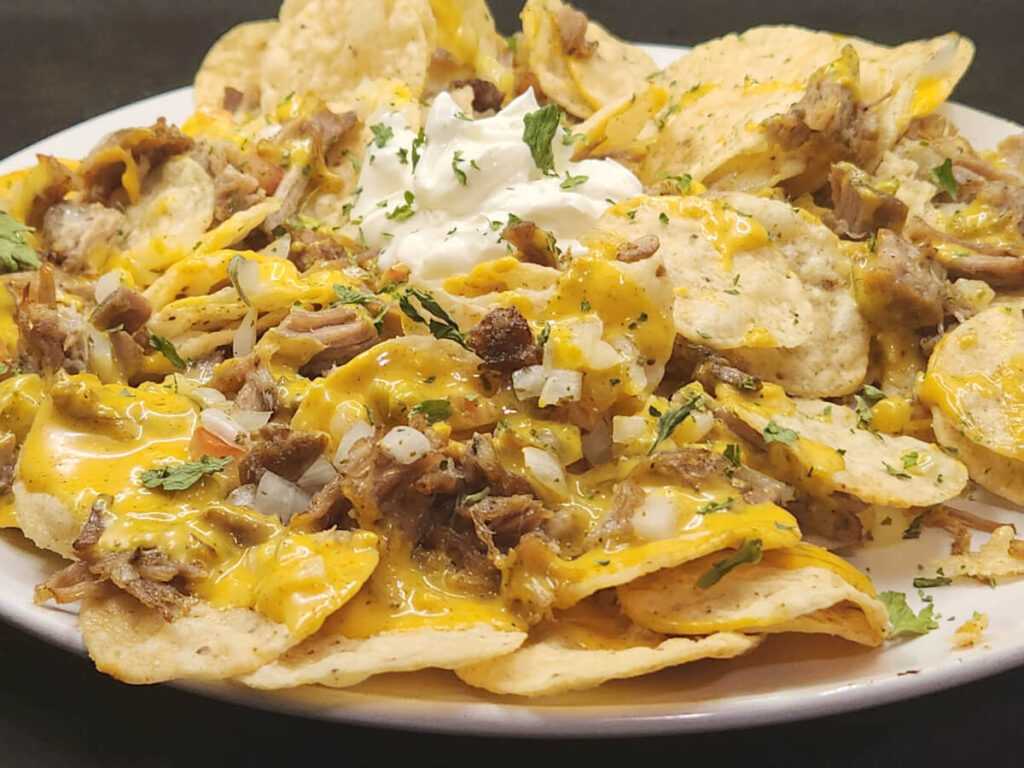 JAHZKITCHEN Carnitas Nachos with Pico de Gallo and Nacho Cheese Sauce