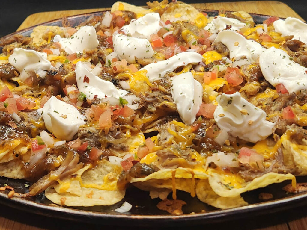 JAHZKITCHEN Carnitas Nachos with Pico de Gallo and Poblano Salsa