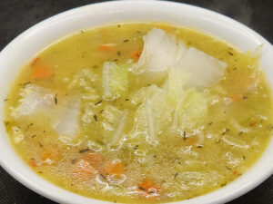 JAHZKITCHEN Shallow bowl of Chicken & Rice Soup with Napa