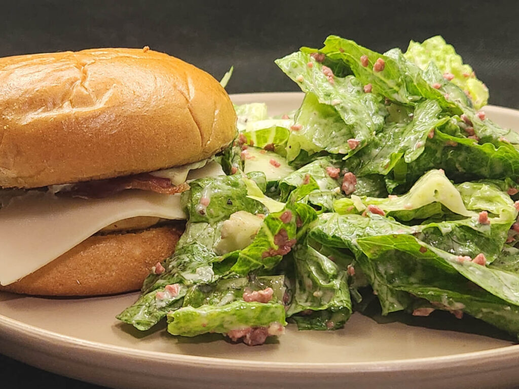 JAHZKITCHEN Bacon & Swiss Chicken Burger with Caesar Salad