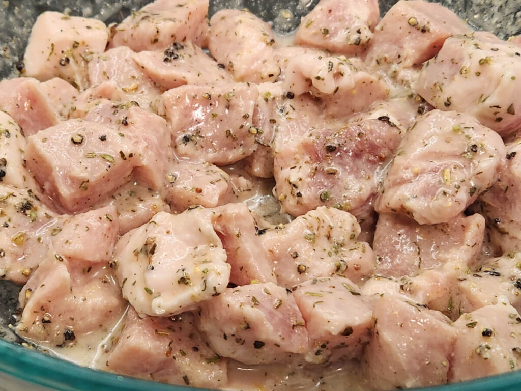 JAHZKITCHEN Pork Marinating in Greek feta Marinade with added Black Pepper, Oregano, Thyme