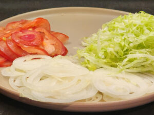 JAHZKITCHEN Shredded Lettuce, thinly sliced Onions & Tomatoes
