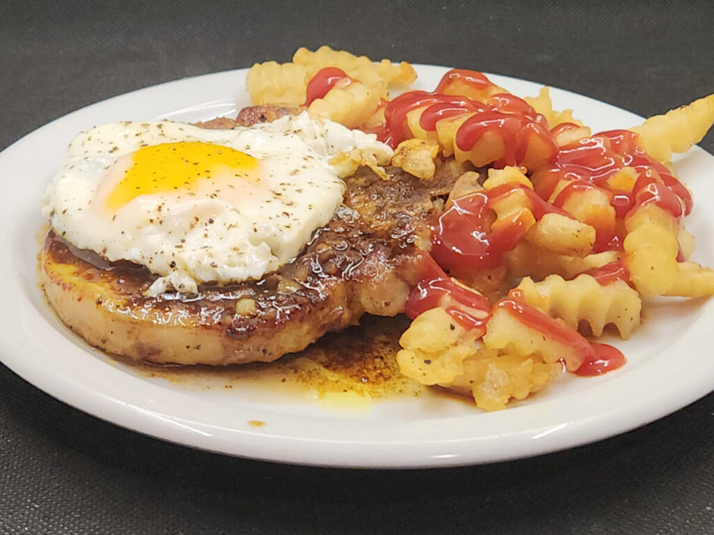 Pork Chops and Eggs with Beer Pan Sauce