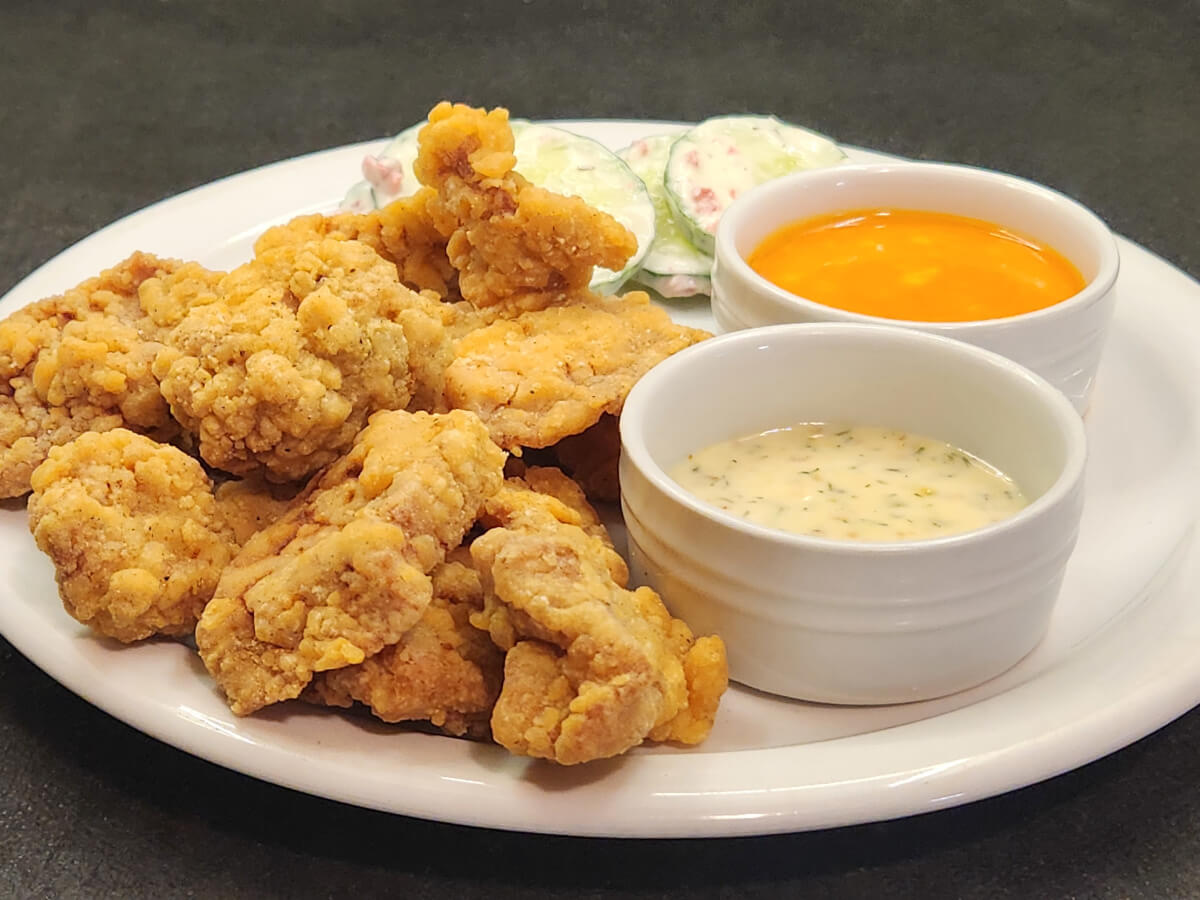 JAHZKITCHEN Boneless Wings with a side of Honey Dill Sauce and Buffalo Sauce