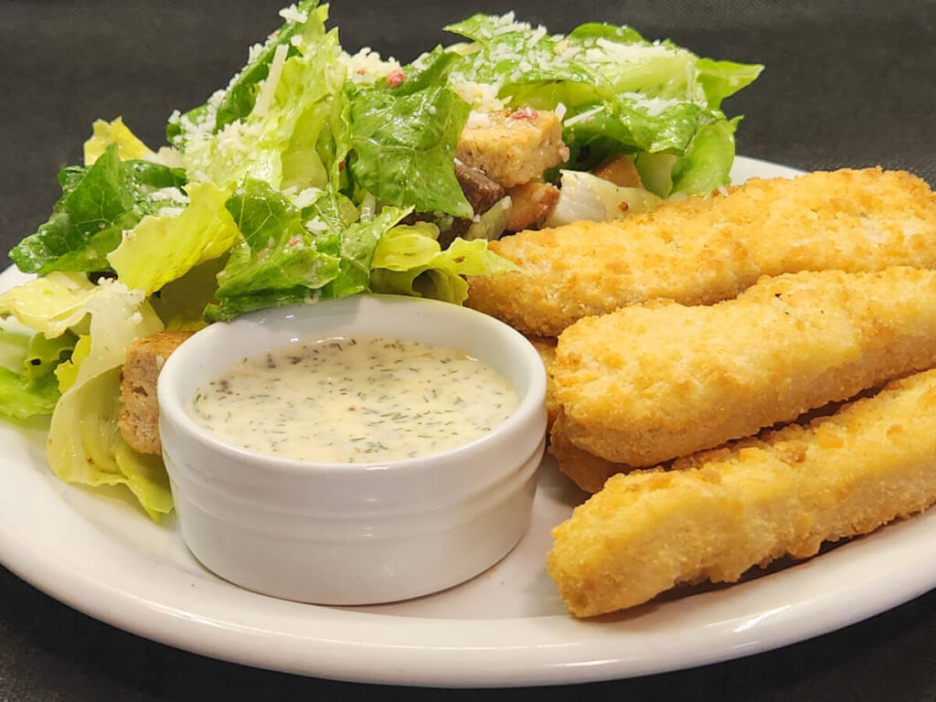 JAHZKITCHEN Chicken Fingers with Honey Dill Sauce and Caesar Salad