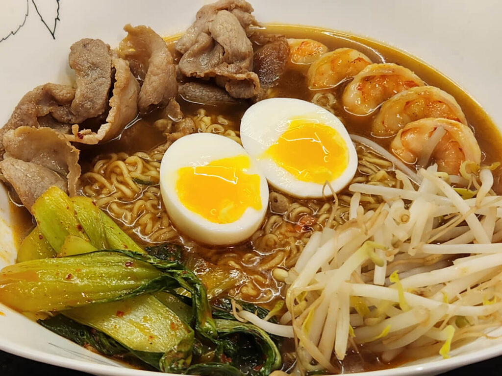 JAHZKITCHEN Kang Shi Fu Beef Ramen with Shrimp, Pork, Bean Sprouts, Bok Choy and Egg JAHZKITCHEN Kang Shi Fu Beef Ramen with Shrimp, Pork, Bean Sprouts, Bok Choy and Egg