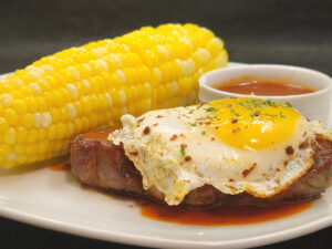 JAHZKITCHEN Reversed Sear Pork Chops & Eggs with Corn in Corn Butter