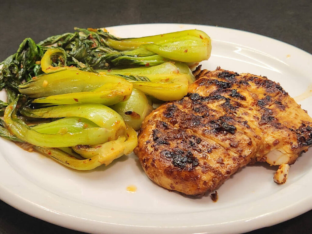 JAHZKITCHEN Seared Korean Chicken Fillets and Bok Choy in Gochu Sauce