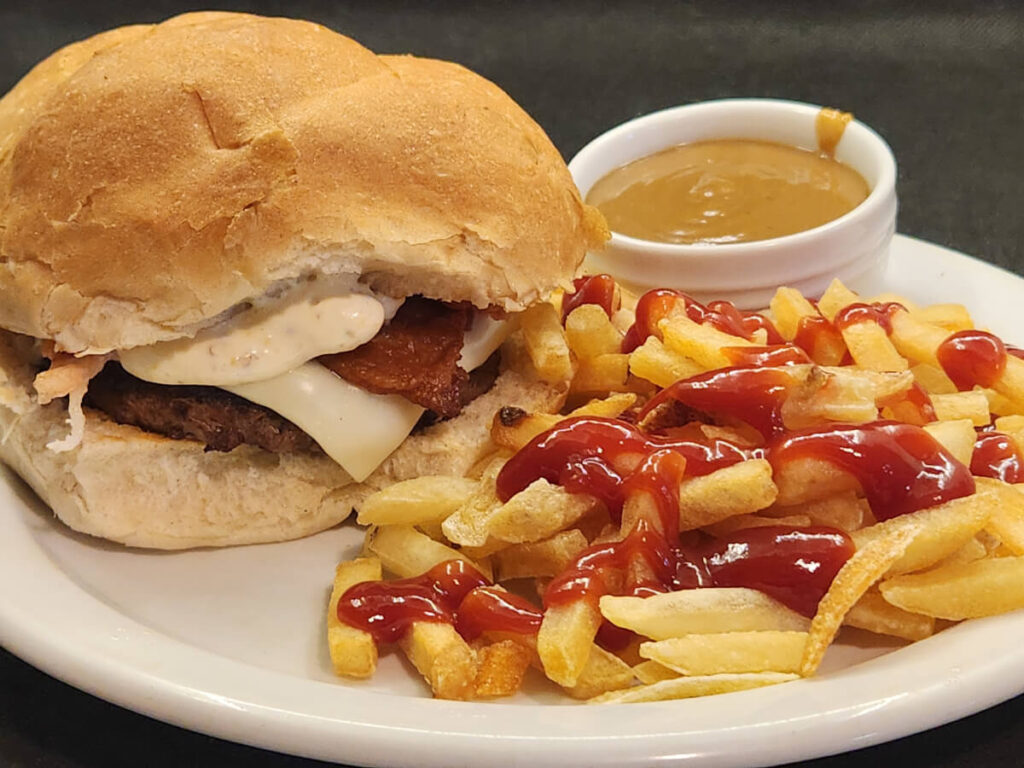 JAHZKITCHEN Bacon & Swiss Burger with Fries and Gravy