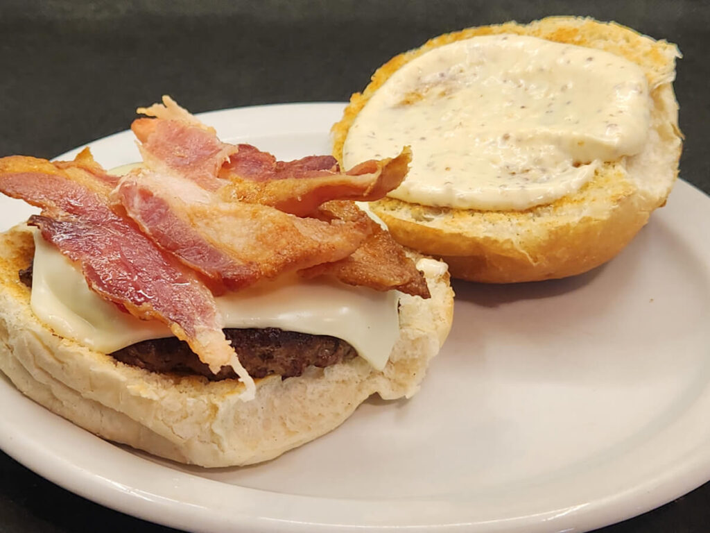 JAHZKITCHEN Open face Bacon & Swiss Burger