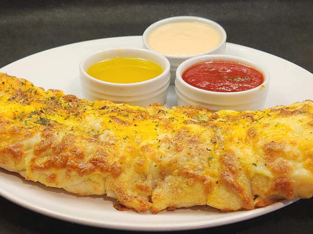 JAHZKITCHEN Pepperoni Stuffed Cheesy Bread with Dipping Sauces