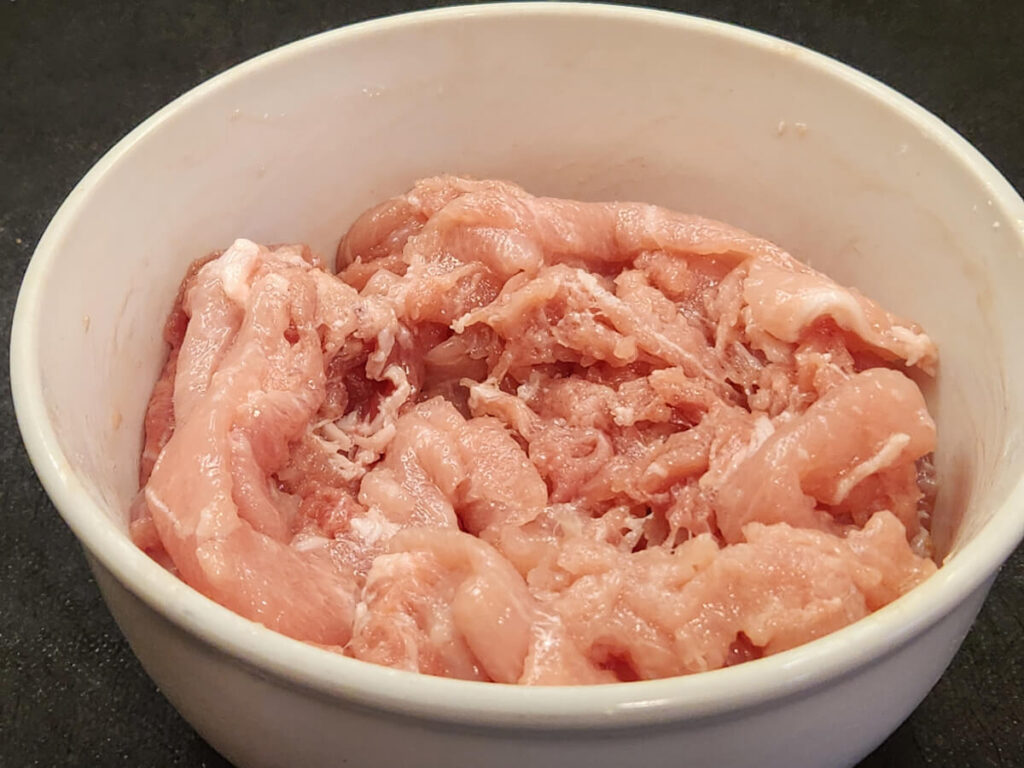 Velveted Pork for Eggroll Stirfry