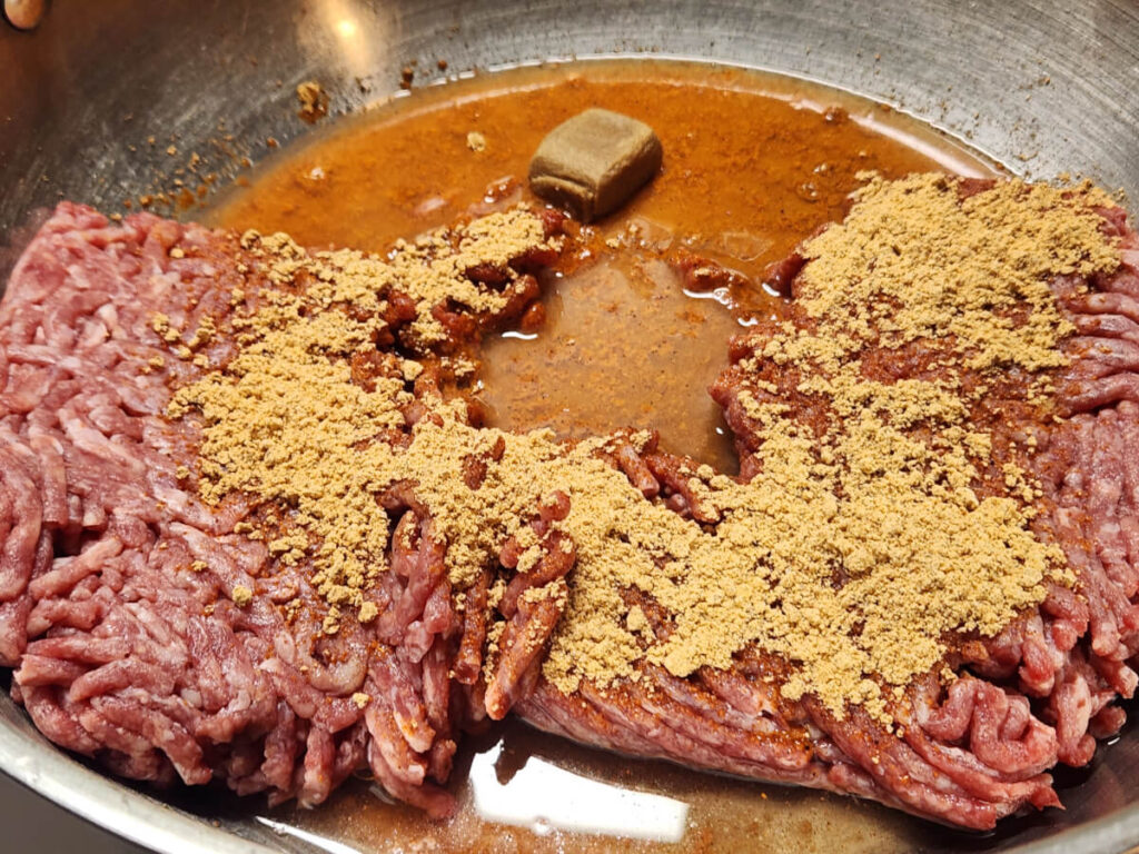 Combining Taco Meat ingredients into a cold pan Combining Taco Meat ingredients into a cold pan