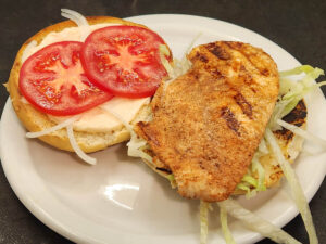 Grilled Rotisserie Chicken Burger Open face